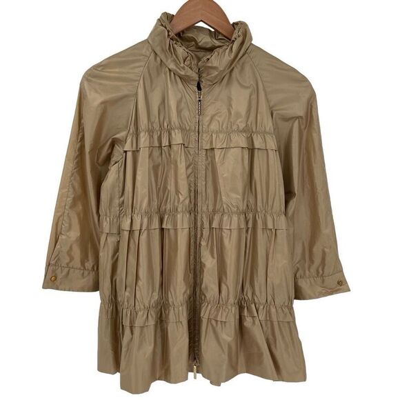 CH Carolina Herrera Windbreaker Ruffle Lightweight Zip Up Jacket Tan Women Small - Picture 1 of 9